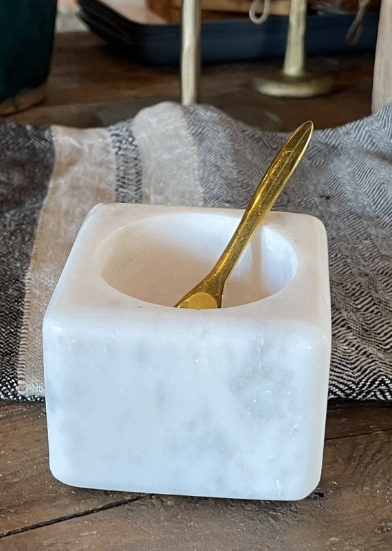 3" White Marble Bowl w/ Brass Spoon