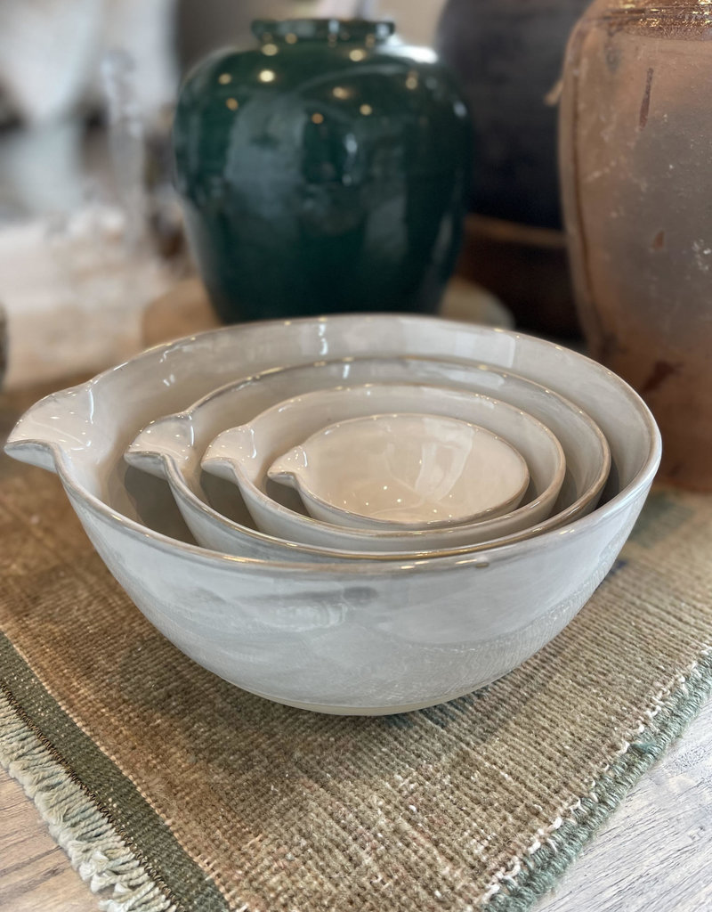 Stoneware Batter Bowls, Reactive Glaze, White, Set of 4