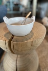 Stoneware  Bowl w/Wood Handle Wisk, White