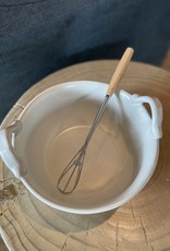 Stoneware  Bowl w/Wood Handle Wisk, White