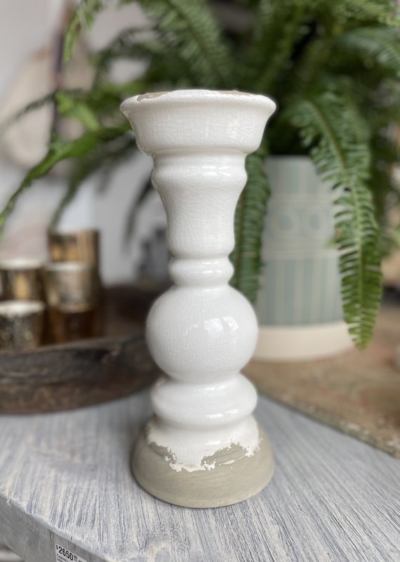 12 1/4"H Stoneware Pillar Holder, White
