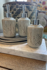 3" Round x 7"H Debossed Stoneware Floral Soap Dispenser, Reactive Crackle Glaze