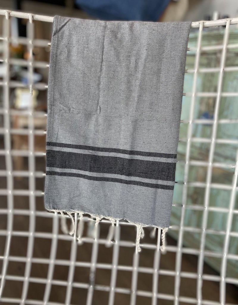 Wonderfouta Turkish Textile Mini Guest Towel/Napkin 20" x 28"- Grey with Charcoal Stripe