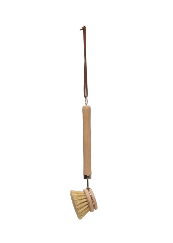 Natural Wood Dish Brush with Leather Strap