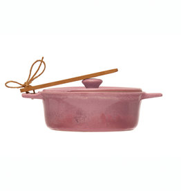 Stoneware Brie Baker with Bamboo Spreader - Pink