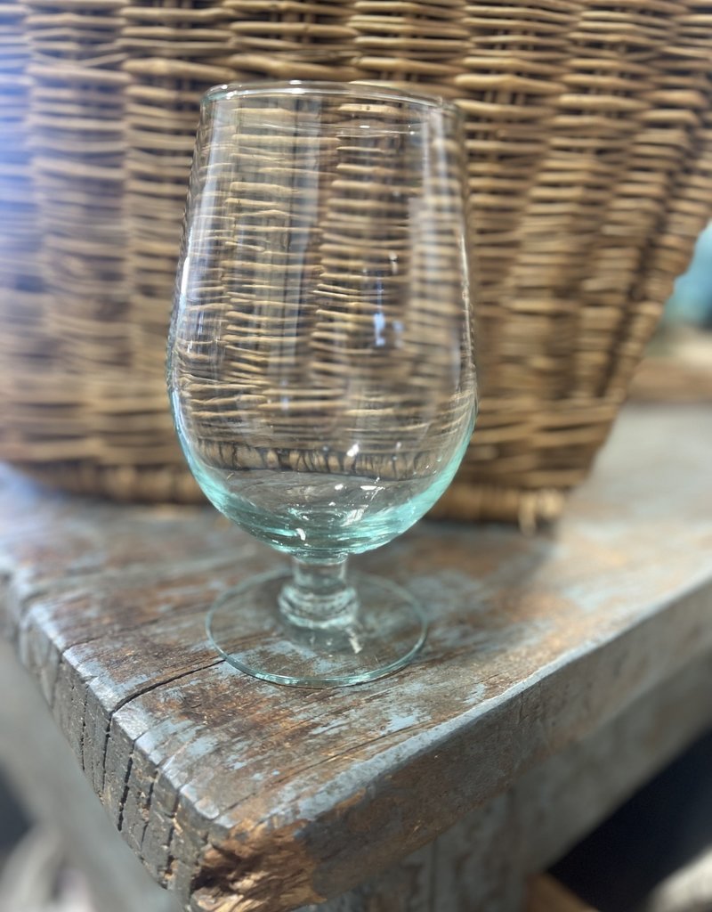 Recycled Blue Glass Footed Tulip Dinner Glass