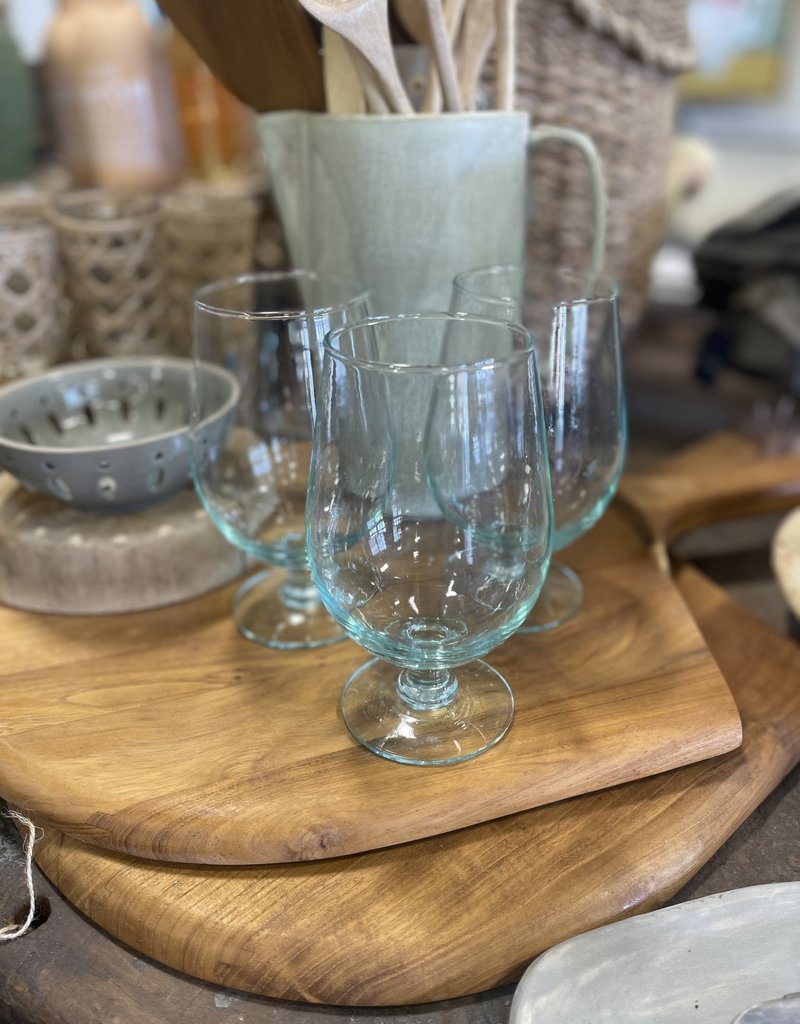 Recycled Blue Glass Footed Tulip Dinner Glass