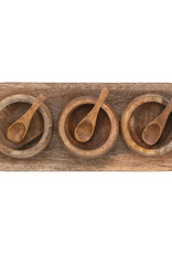 Mango Wood Tray with 3 Bowls and Spoons