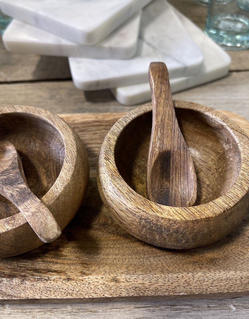 Mango Wood Tray with 3 Bowls and Spoons
