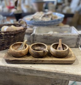 Mango Wood Tray with 3 Bowls and Spoons