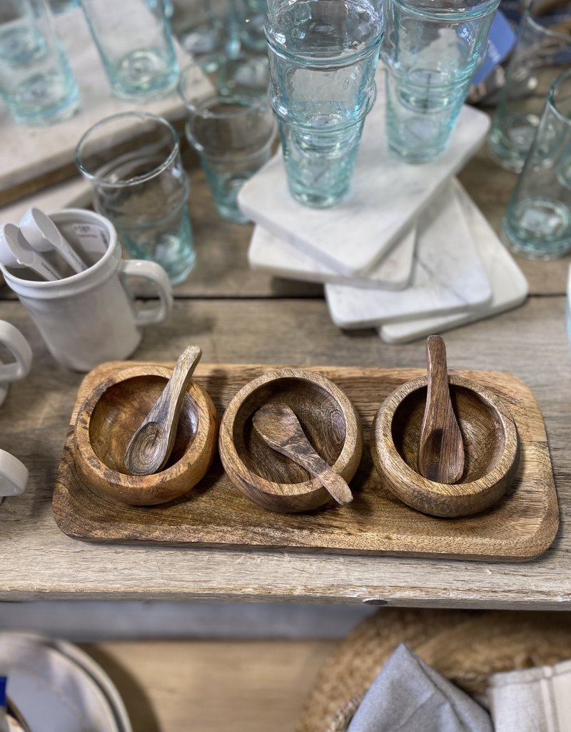 Mango Wood Tray with 3 Bowls and Spoons