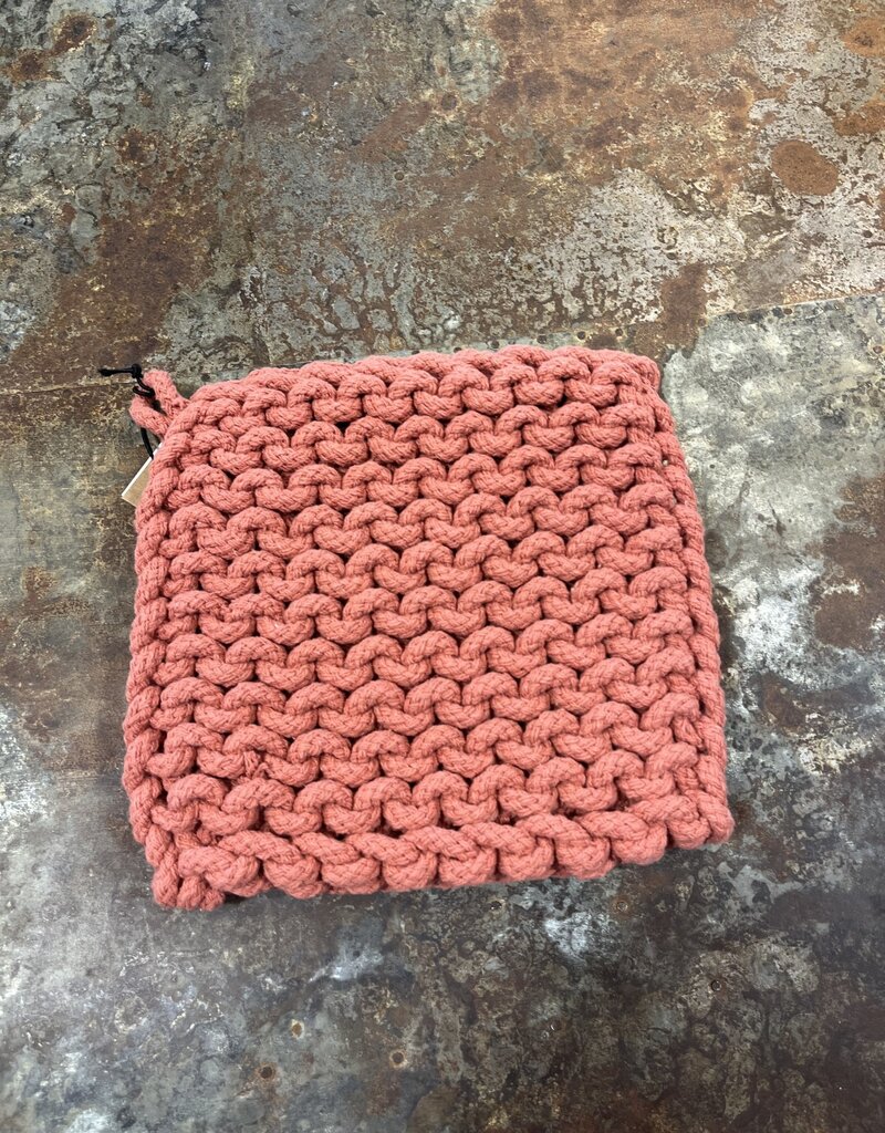 8" Square Cotton Crocheted Pot Holder - Coral