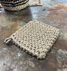 8" Square Cotton Crocheted Pot Holde - Taupe