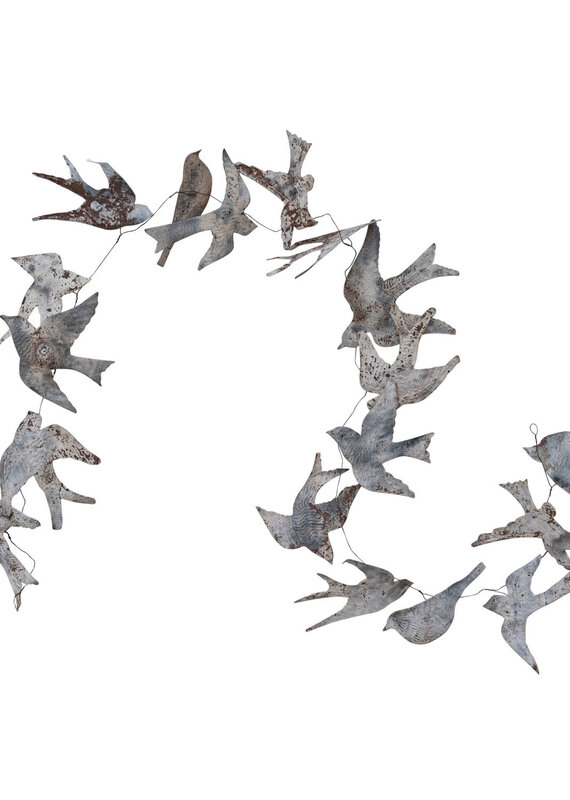 72"L Metal Wired Garland w/ Birds, Distressed Zinc Finish
