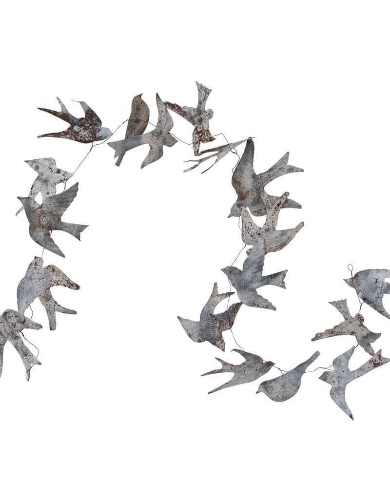 72"L Metal Wired Garland w/ Birds, Distressed Zinc Finish