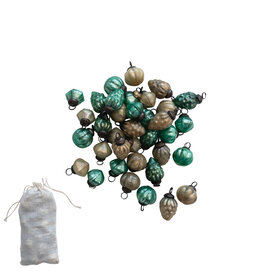 1"H Embossed Mercury Glass Mixed Ornaments in Muslin Bag, Set of 36
