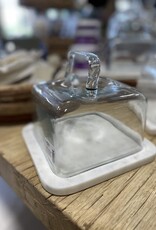 Square Glass Cloche w/ White Marble Base & Handle