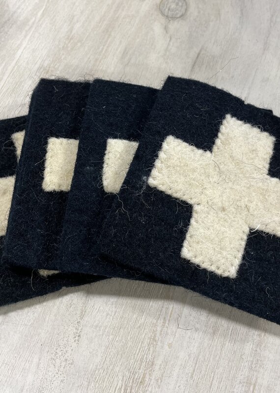 Wool Felt Coasters with Appliqued Swiss Cross