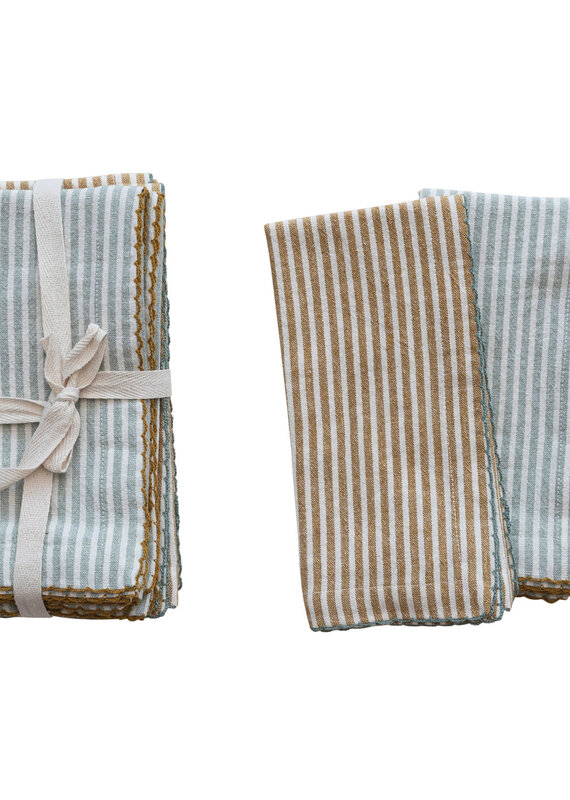 Cotton Napkins w/ Stripes, 2 Colors, Set of 4