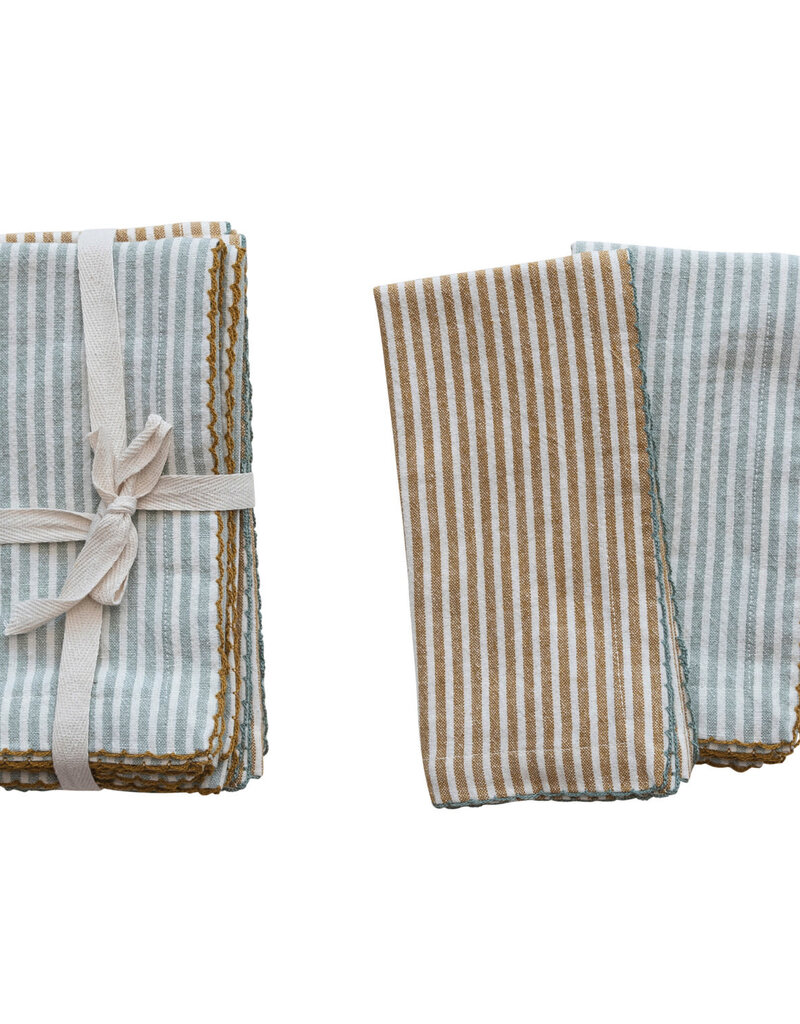 Cotton Napkins w/ Stripes, 2 Colors, Set of 4