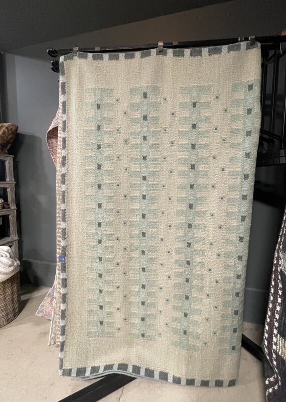8 x 10 Swedish Flatweave Geometric Patchwork Rug made of Wool & Exotic Yarns - Cream & Ice