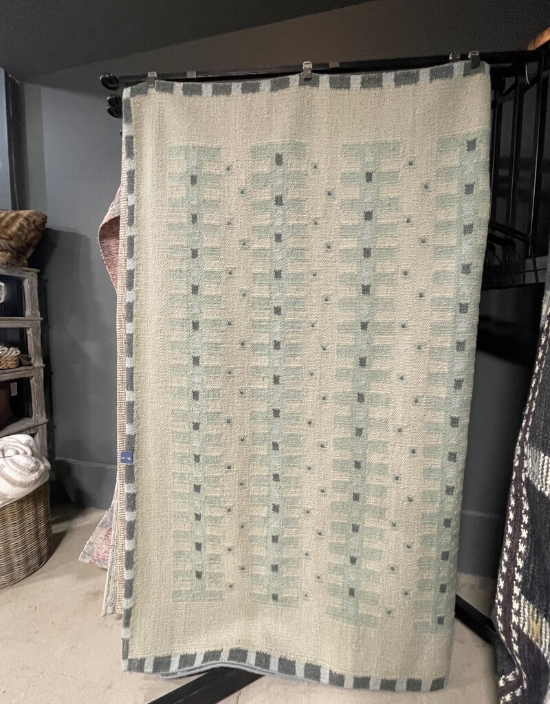 8 x 10 Swedish Flatweave Geometric Patchwork Rug made of Wool & Exotic Yarns - Cream & Ice