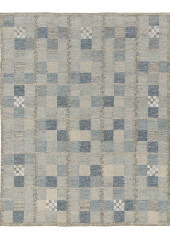 RUG & KILIM 8 x 10 Swedish Flatweave Geometric Patchwork Rug made of Wool & Exotic Yarns