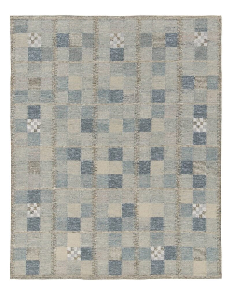 RUG & KILIM 8 x 10 Swedish Flatweave Geometric Patchwork Rug made of Wool & Exotic Yarns