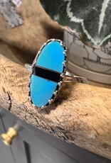 Blue  Chunky Stone with Black stripe --Silver Ring Size 6.5