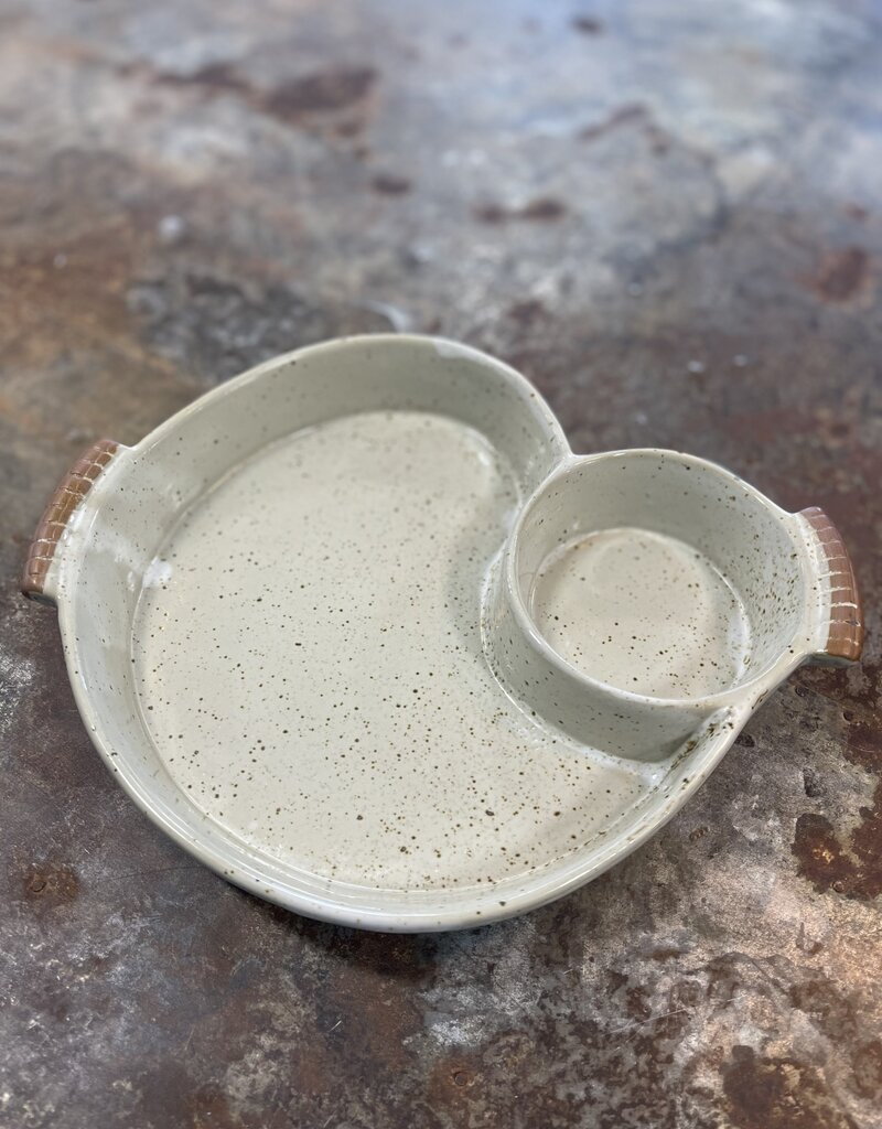 Stoneware Dish w/ 2 Sections & Handles, Cream Color