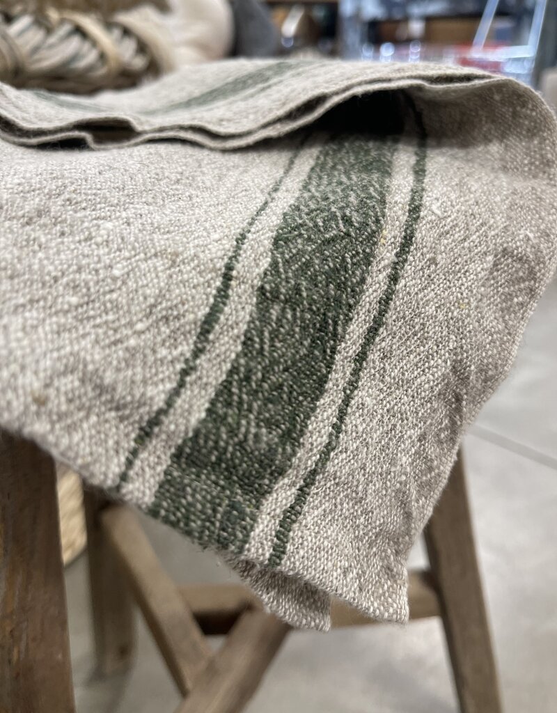 Linen Tales Green Stripe Vintage Linen Kitchen Towel