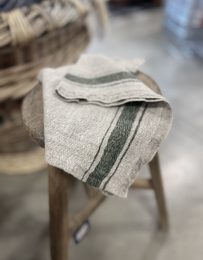 Linen Tales Green Stripe Vintage Linen Kitchen Towel