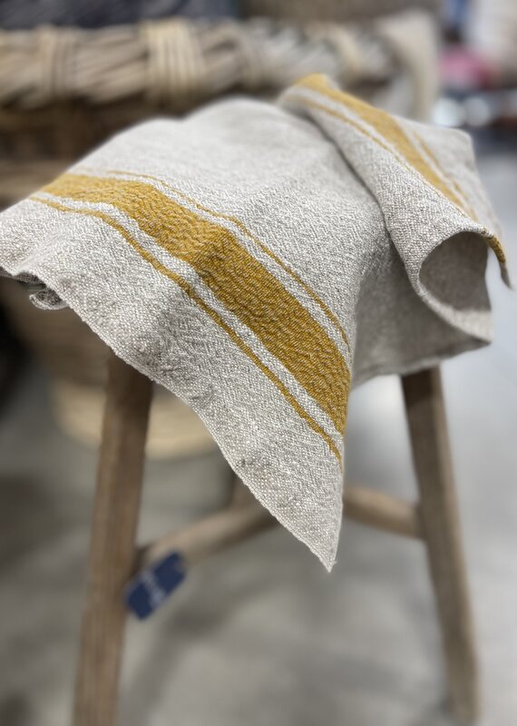Linen Tales Mustard Stripe Vintage Linen Kitchen Towel