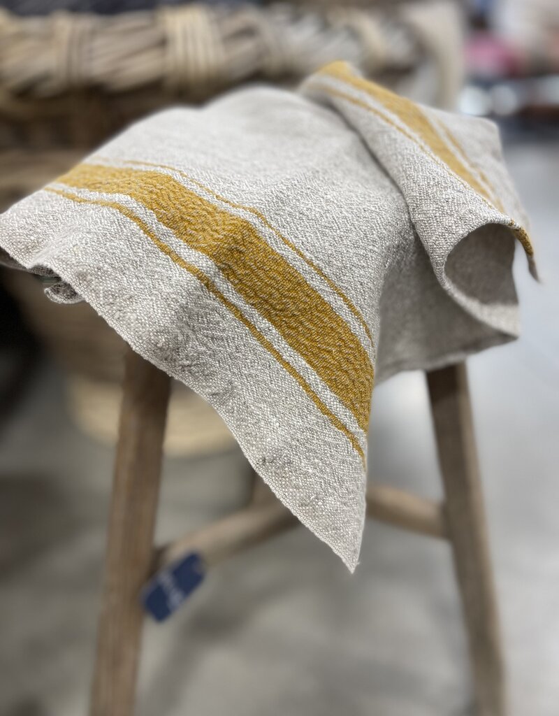 Linen Tales Mustard Stripe Vintage Linen Kitchen Towel