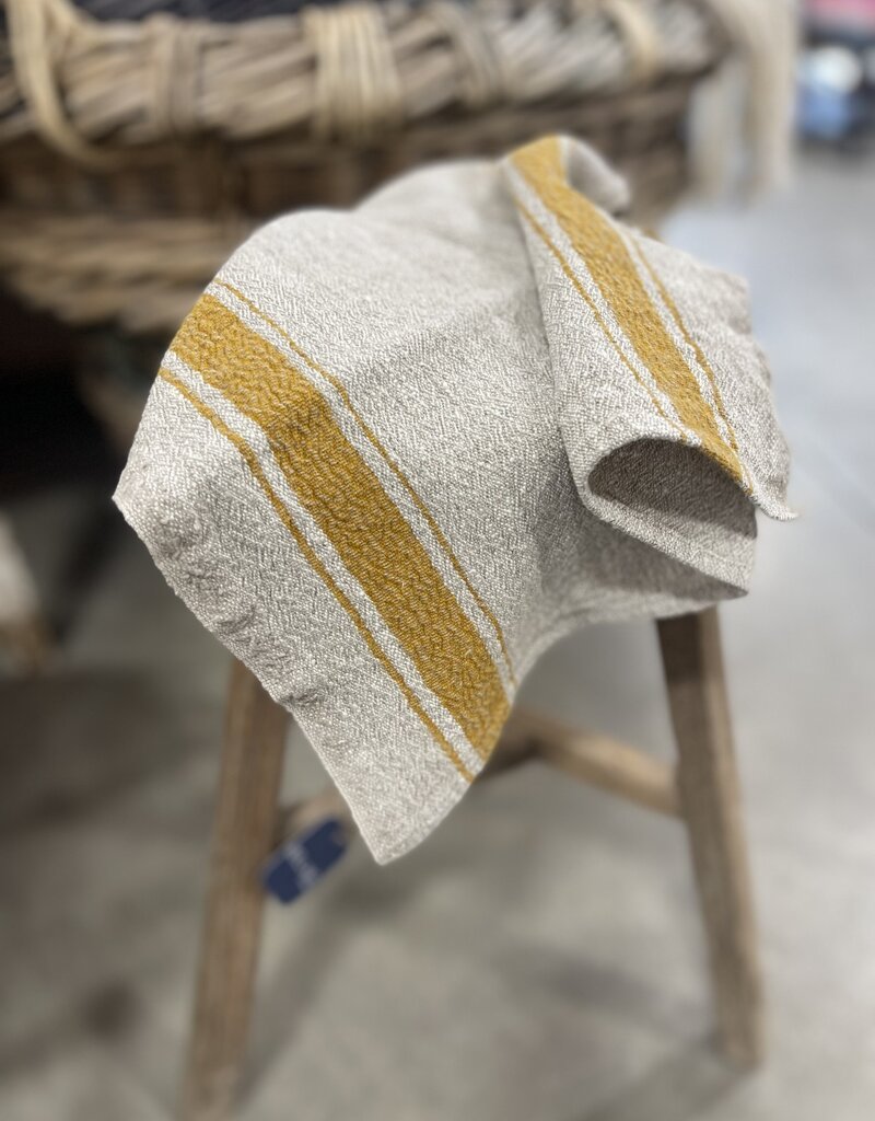 Linen Tales Mustard Stripe Vintage Linen Kitchen Towel