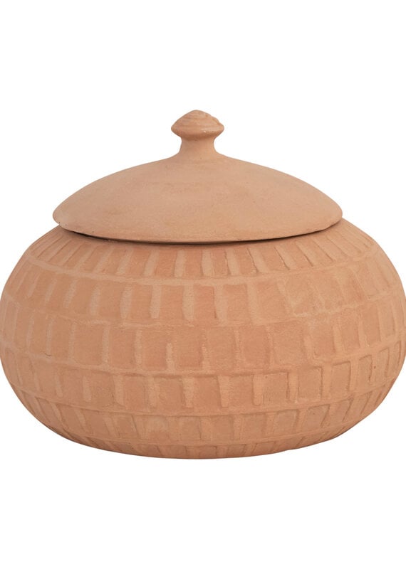 Carved Handmade Terra-cotta Jar with Lid