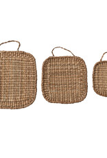 Hand-Woven Bankuan Trivets w/ Handles, Natural, Set of 3