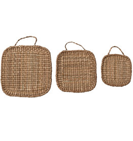 Hand-Woven Bankuan Trivets w/ Handles, Natural, Set of 3