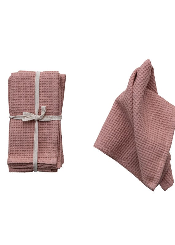 18" Square Woven Linen & Cotton Waffle Napkins, Set of 4 Pink