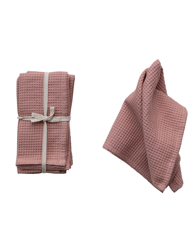 18" Square Woven Linen & Cotton Waffle Napkins, Set of 4 Pink