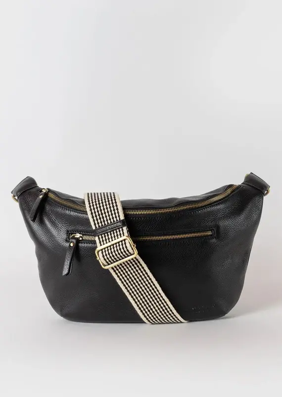 Desiree Maxi Bum Bag in Black Soft Grain Leather - 2 Straps: Checkered & Black
