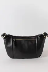 Desiree Maxi Crossbody Bag in Black Soft Grain Leather with Adjustable Checkered and Leather Straps