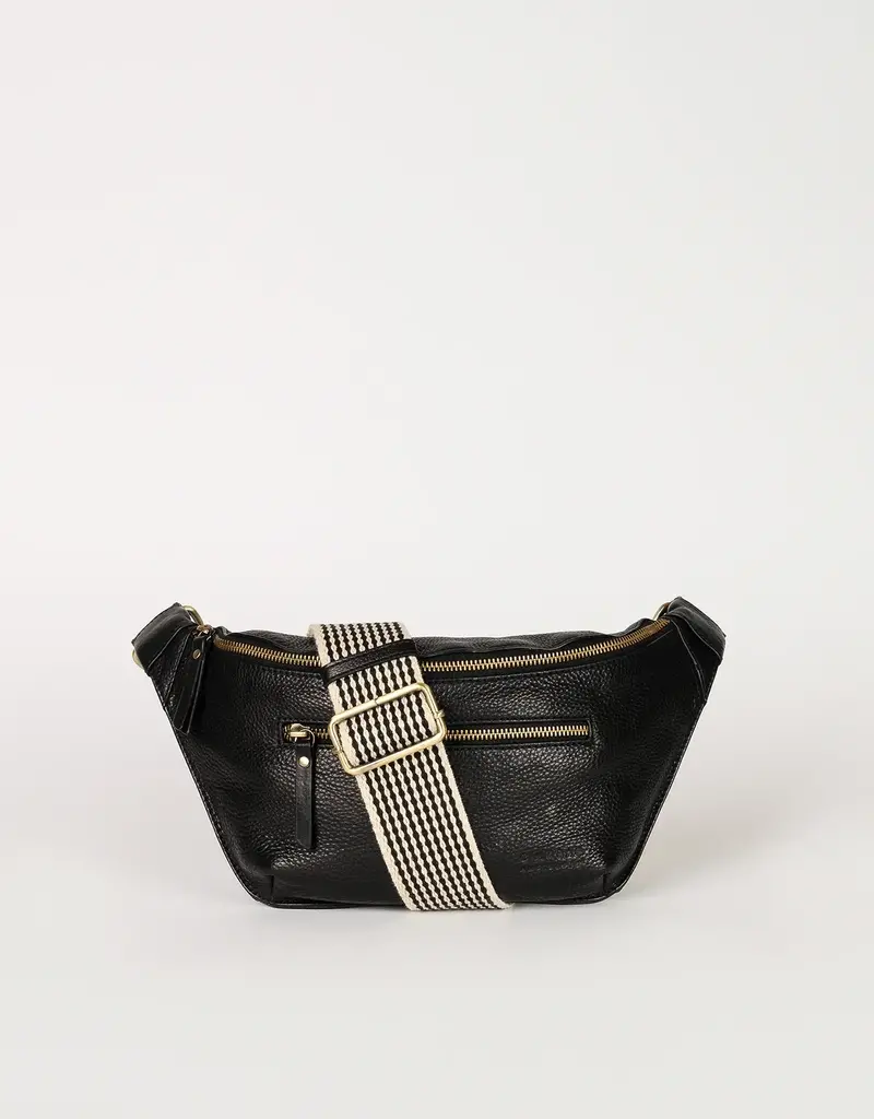 Desiree Crossbody Bum Bag in Black Soft Grain Leather with both Adjustable Strap and Webbing Strap