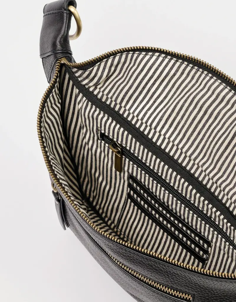 The Desiree Bum Bag ­in Black Soft Grain Leather w/ Checkered & Black Leather Straps