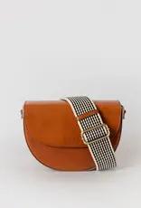 Desiree Classic Leather Crossbody Clutch in Cognac with both Adjustable Strap and Webbing Strap