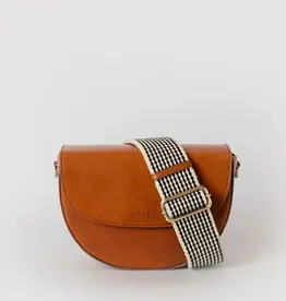 Desiree Crossbody Clutch / Cognac Classic Leather / Checkered & Leather Straps