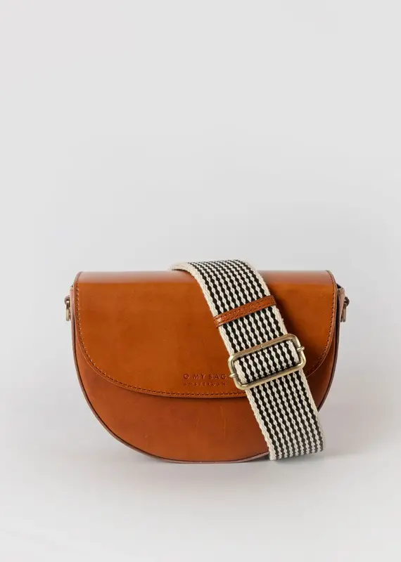 Desiree Crossbody Clutch in Cognac Classic Leather - Checkered Strap