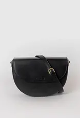 Desiree Classic Leather Crossbody Clutch in Black with both Adjustable Strap and Webbing Strap