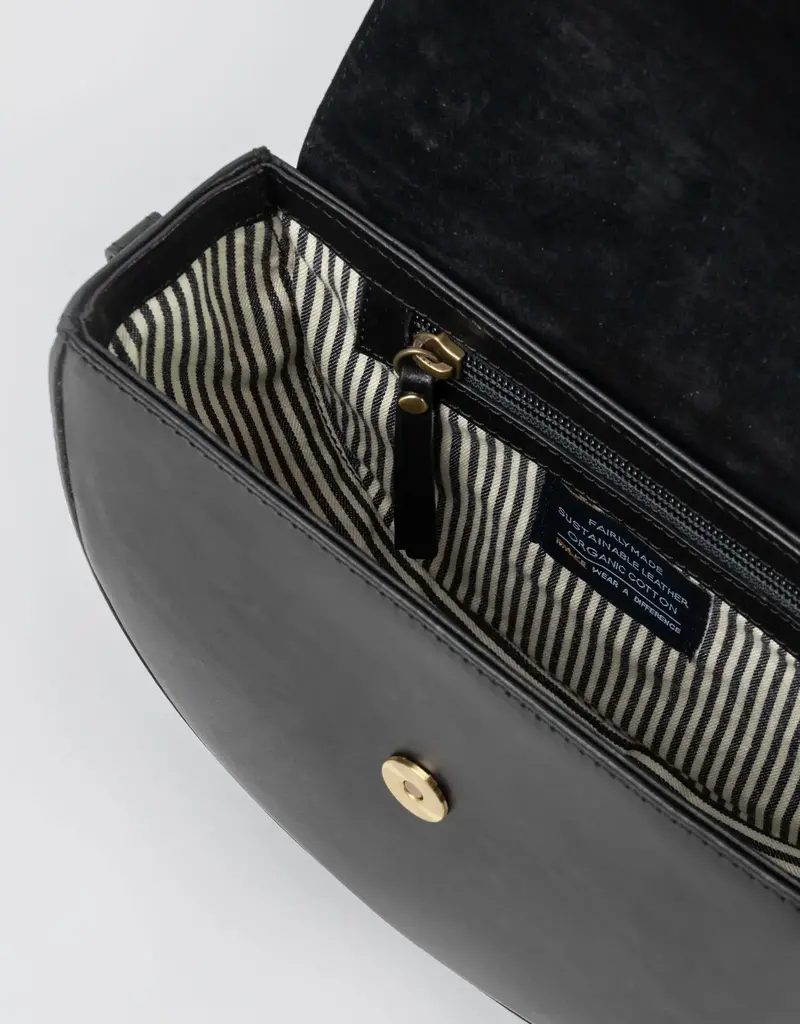 Desiree Classic Leather Crossbody Clutch in Black with both Adjustable Strap and Webbing Strap