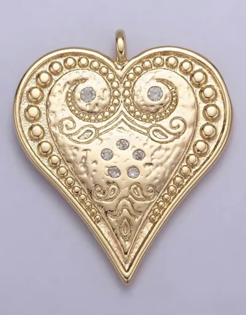 Intricate Swirls w/CZ Heart Necklace 14k Gold Filled